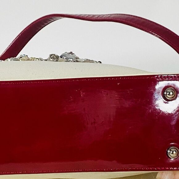 Custom Kate Spade Canvas Handbag Red Patent Leather Trim - Picture 6 of 10